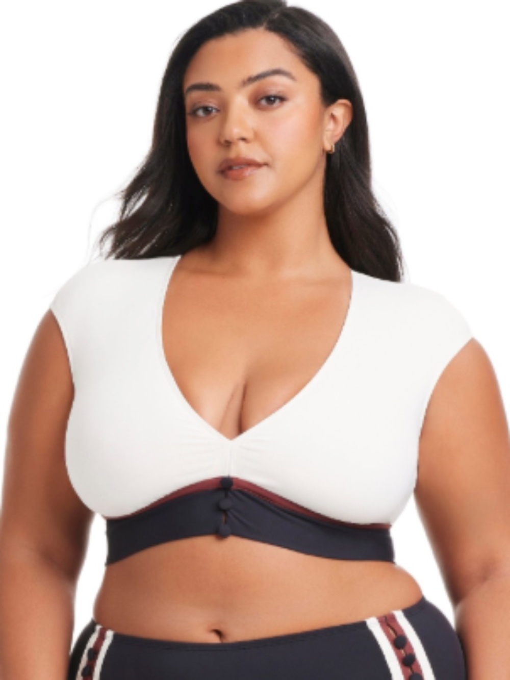Bleu by Rod Beattie Plus Size Button-Down Cap-Sleeve Cropped Swim Top 20W 12514